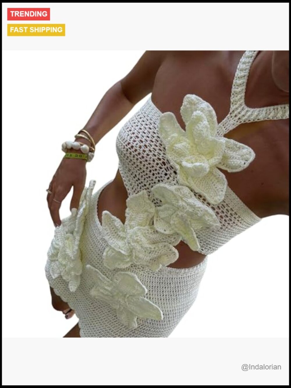 Floral Crochet Knitted Sleeveless Halter Mini Dress Hollow Out Mesh Sheer - Picture 4 of 7